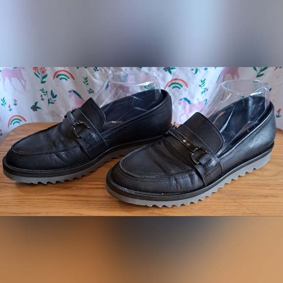 NWOT Aquatalia Feliciana Black Smooth Leather Chunky Preppy Loafer Shoe SZ 6.5 - Picture 3 of 10